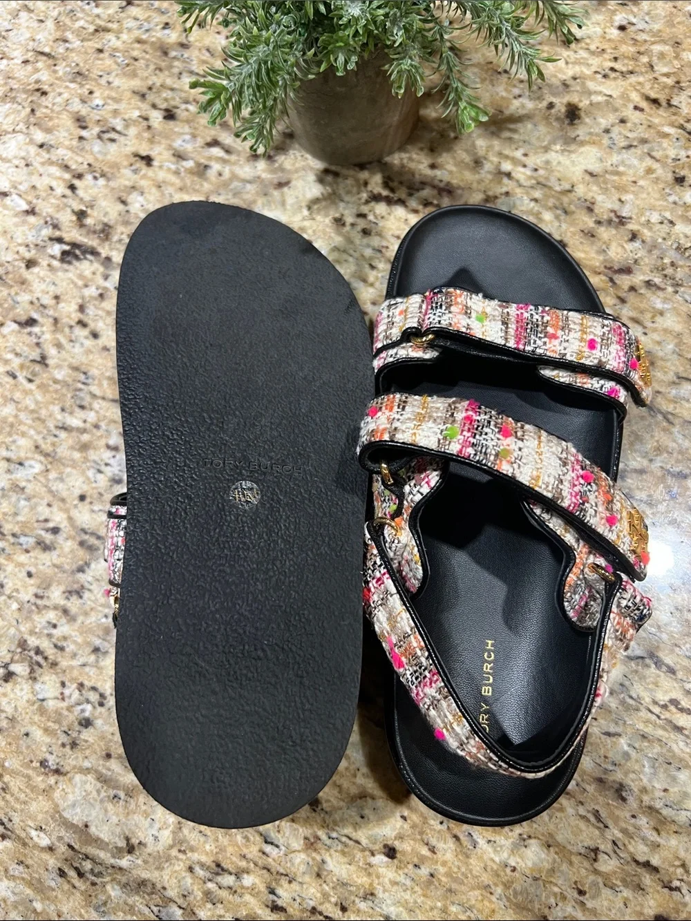 Tory Burch Kira Tweed Leather Slingback Sandals 10M